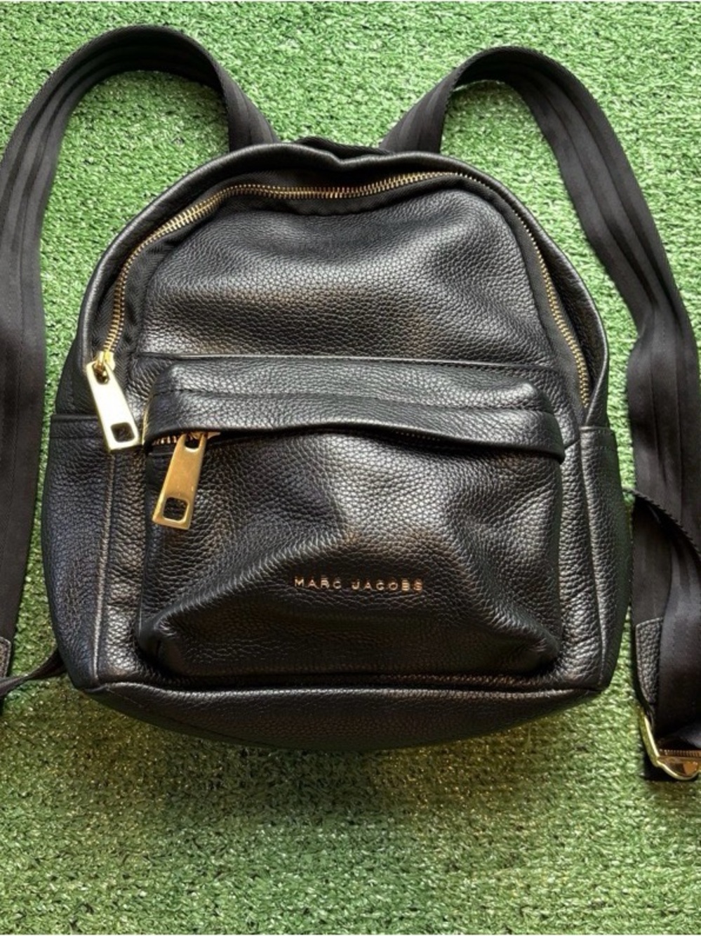Marc Jacobs Black Pebbled Leather Mini Backpack with Gold Hardware